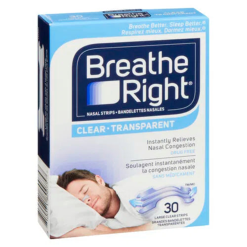 Breathe Right - Clear Large Nasal Strips, 30 Each
