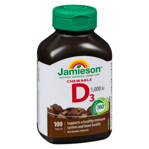 Jamieson - Vitamin D3 1000 IU Natural Chocolate Flavour, 100 Each