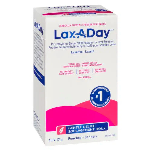 Lax A Day - Laxative Powder - Polyethylene Glycol 3350, 10 Each