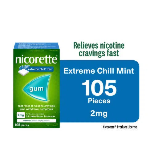 Nicorette - Nicotine Gum 2mg - Extreme Chill Mint, 105 Each