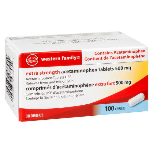 Western Family - Extra Strength Acetaminophen Tablets 500mg, 100 Each