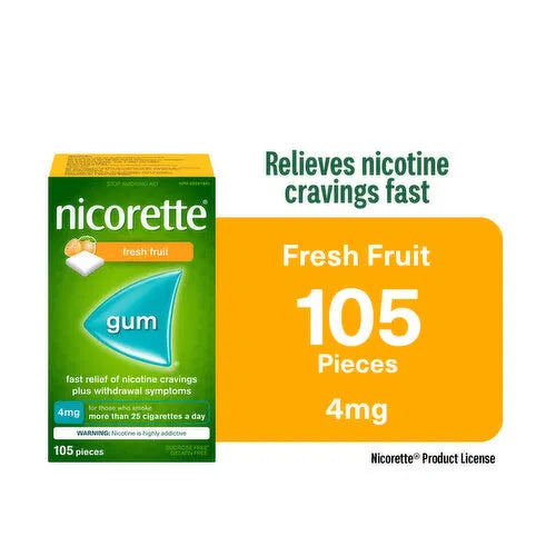 Nicorette - Coated Gum Regular Strength Fresh Fruit 4mg, 105 Each
