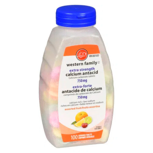 Western Family - Calcium Antacid Extra Strength - Assorted Fruit, 100 Each