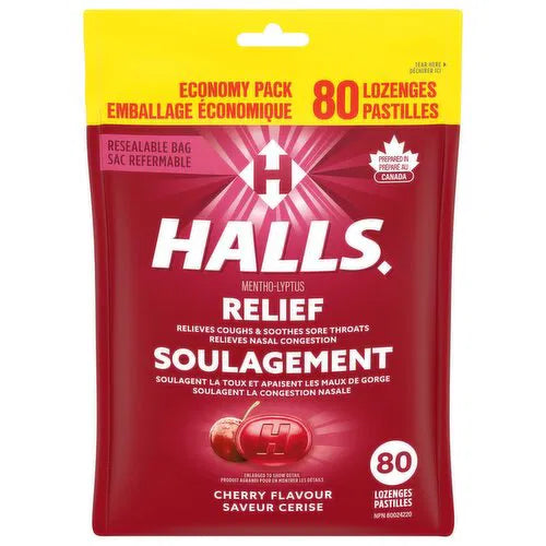 Halls - Cough Lozenges - Cherry, 80 Each