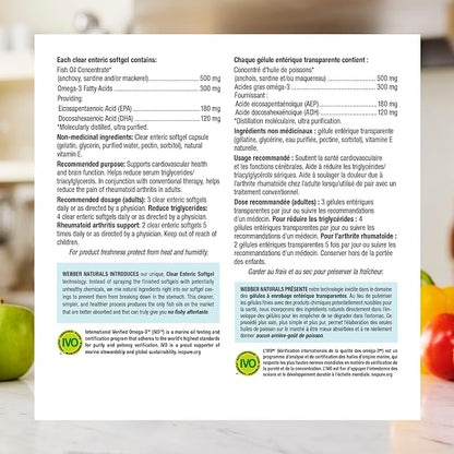 Webber Naturals Omega-3 300 mg Mini, 180 Clear Enteric No Fishy Aftertaste Mini Softgels, Supports Cardiovascular Health and Brain Function