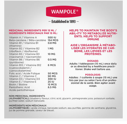 Wampole Multivitamins Liquid – Adults Daily Intake – Fast Liquid Absorption – 350 ml