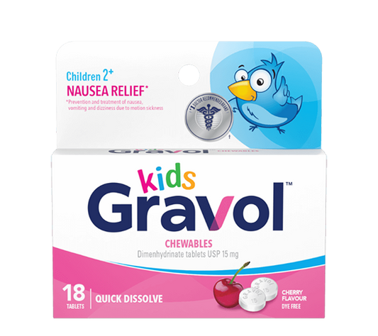 Gravol Kids Quick Dissolve Chewable Nausea relief (18 tab)